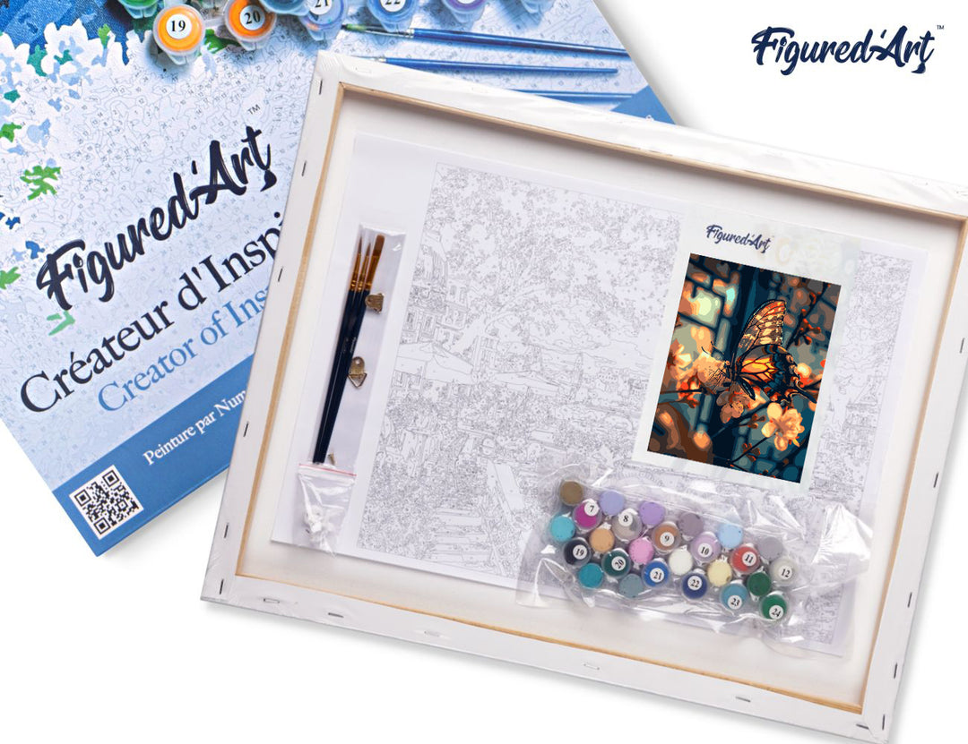 Malen nach Zahlen 40x50cm auf Keilrahmen gespannt Figured’Art Schmetterling und Kirschblüten