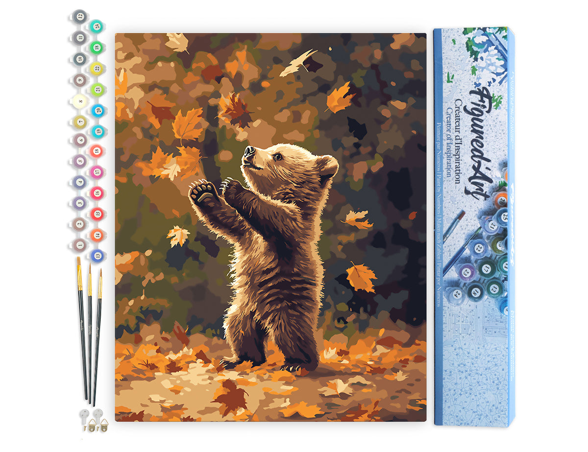 Malen nach Zahlen 40x50cm ohne Keilrahmen Figured’Art Teddybär und fallende Blätter - Kidis Art