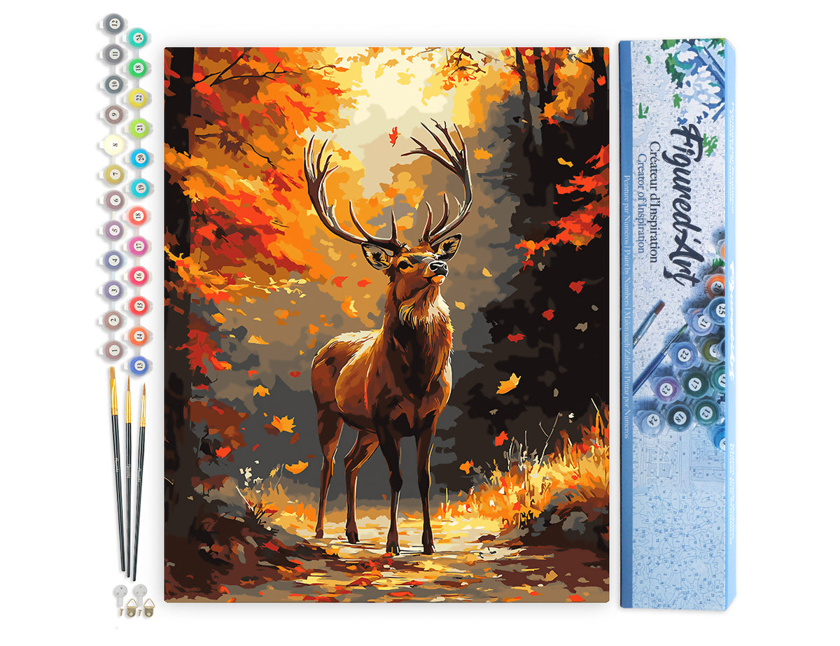 Malen nach Zahlen 40x50cm ohne Keilrahmen Figured’Art Majestätischer Hirsch im Herbst - Kidis Art