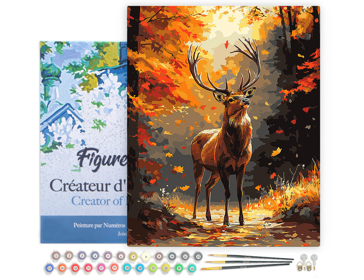Malen nach Zahlen 40x50cm auf Keilrahmen gespannt Figured’Art Majestätischer Hirsch im Herbst