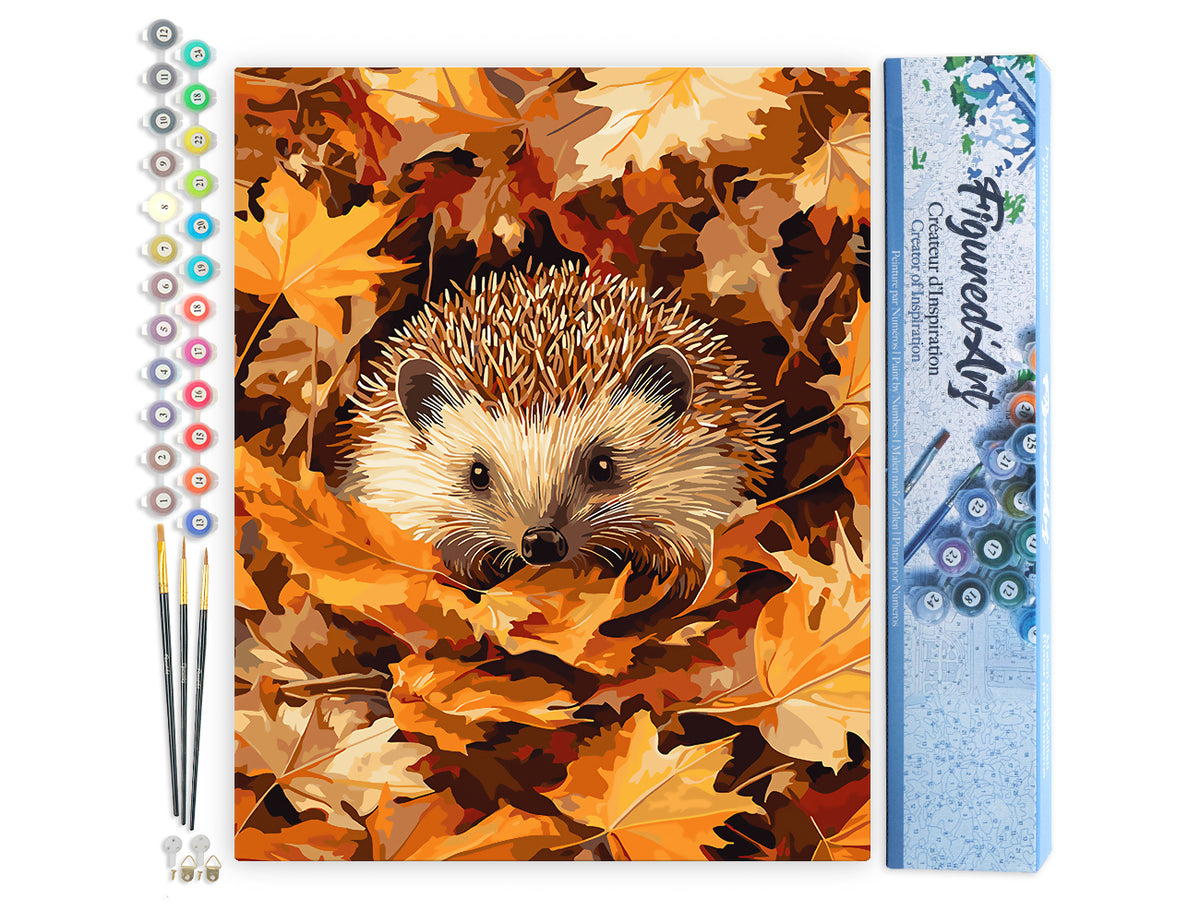 Malen nach Zahlen 40x50cm ohne Keilrahmen Figured’Art Igel im Herbstlaub - Kidis Art
