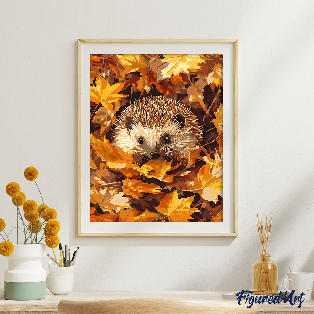 Malen nach Zahlen 40x50cm ohne Keilrahmen Figured’Art Igel im Herbstlaub - Kidis Art