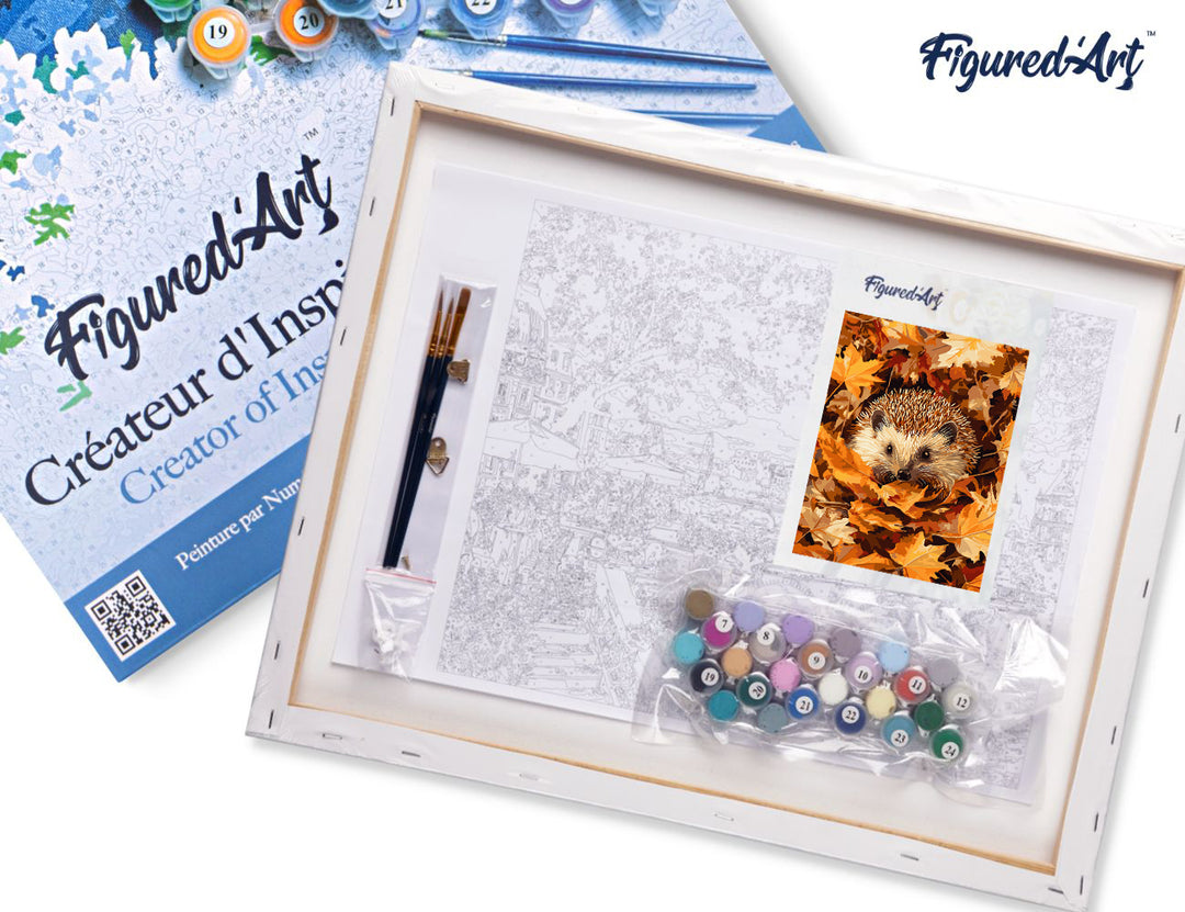 Malen nach Zahlen 40x50cm auf Keilrahmen gespannt Figured’Art Igel im Herbstlaub