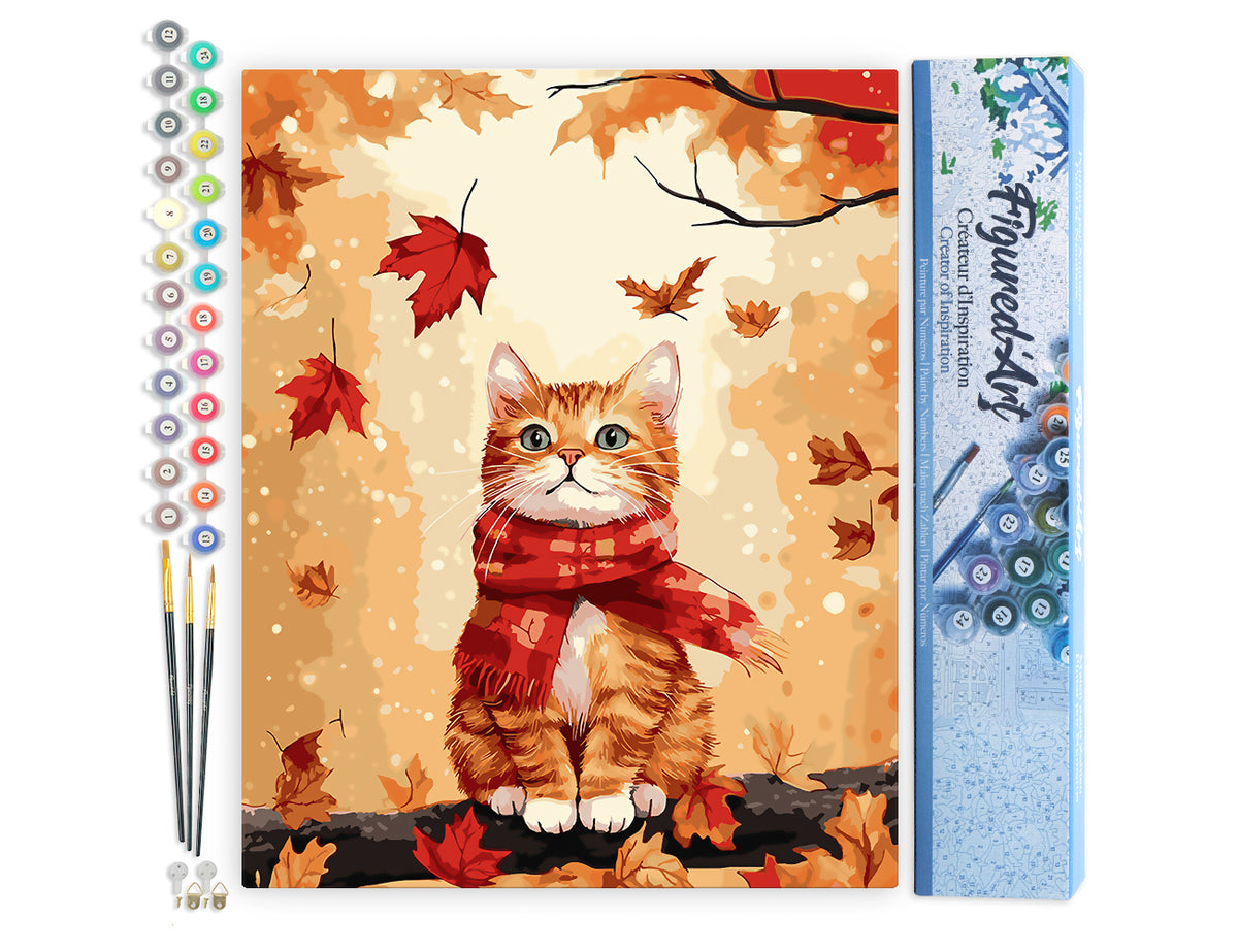 Malen nach Zahlen 40x50cm ohne Keilrahmen Figured’Art Kuschelige Katze im Herbst - Kidis Art