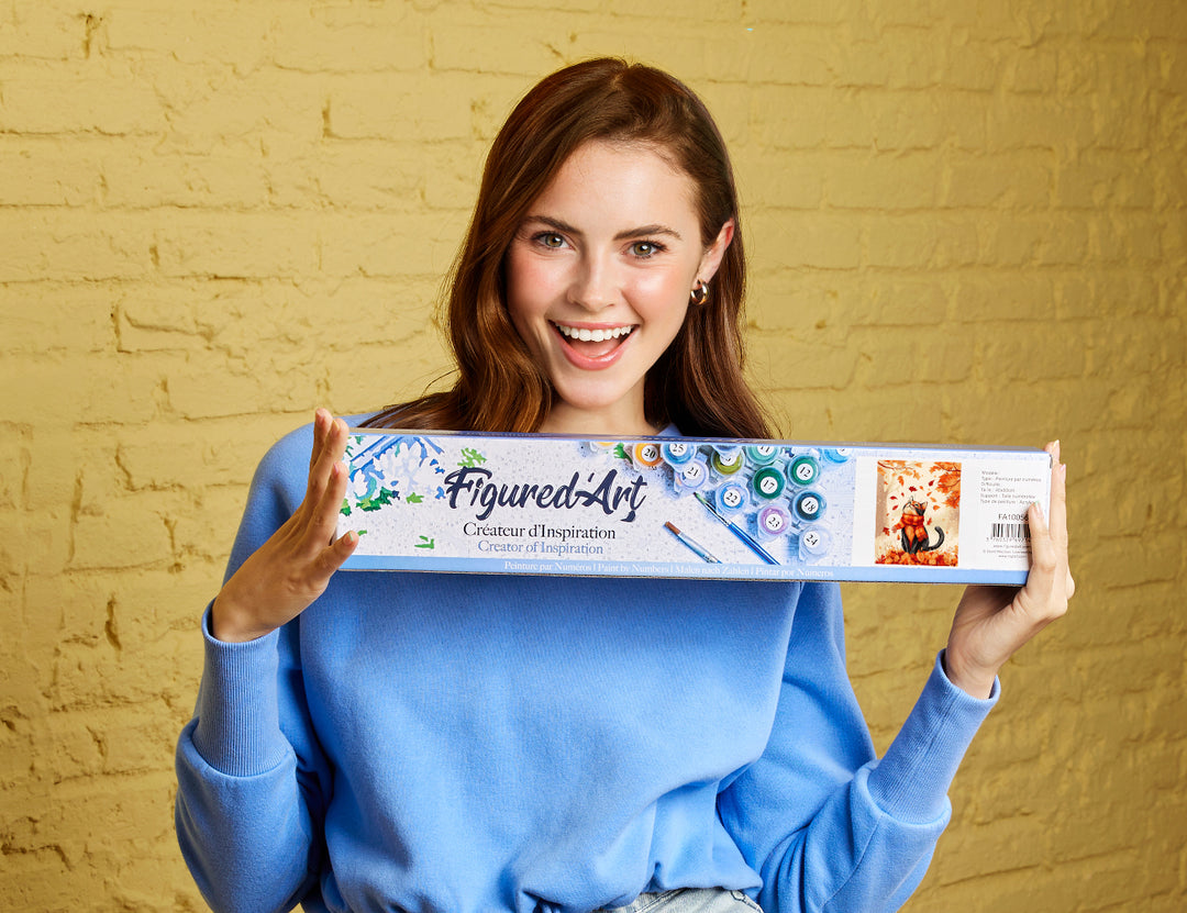 Malen nach Zahlen 40x50cm ohne Keilrahmen Figured’Art Verspielte Katze im Herbst