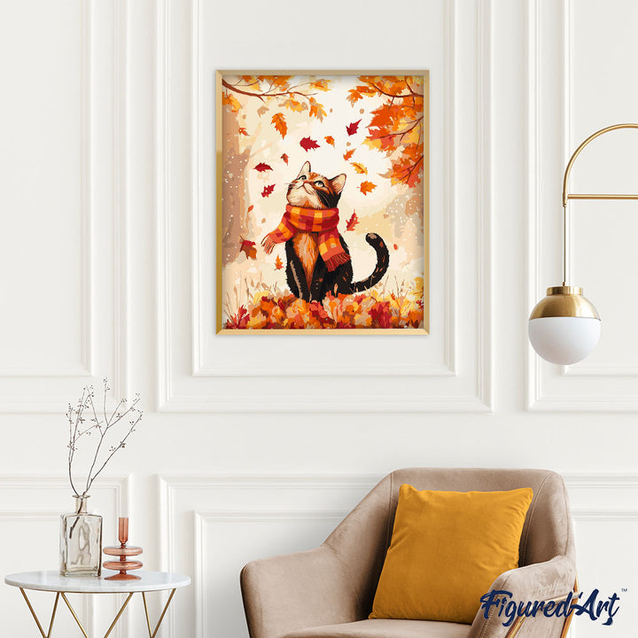 Malen nach Zahlen 40x50cm auf Keilrahmen gespannt Figured’Art Verspielte Katze im Herbst - Kidis Art