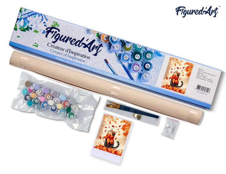 Malen nach Zahlen 40x50cm ohne Keilrahmen Figured’Art Verspielte Katze im Herbst