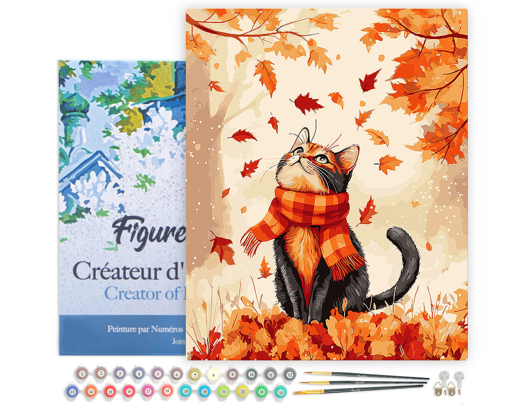 Malen nach Zahlen 40x50cm auf Keilrahmen gespannt Figured’Art Verspielte Katze im Herbst - Kidis Art