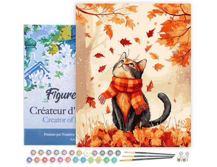 Malen nach Zahlen 40x50cm auf Keilrahmen gespannt Figured’Art Verspielte Katze im Herbst - Kidis Art