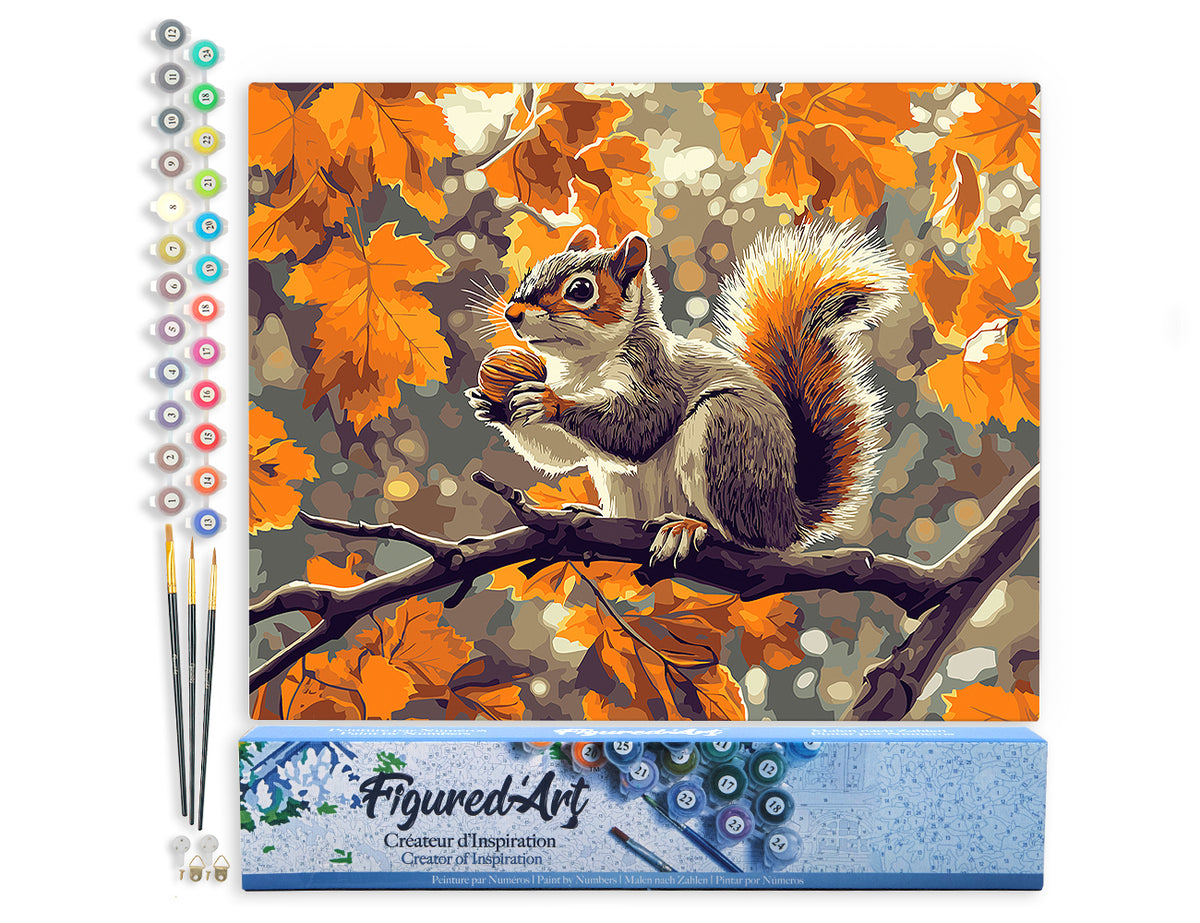 Malen nach Zahlen 40x50cm ohne Keilrahmen Figured’Art Eichhörnchen im Herbst - Kidis Art
