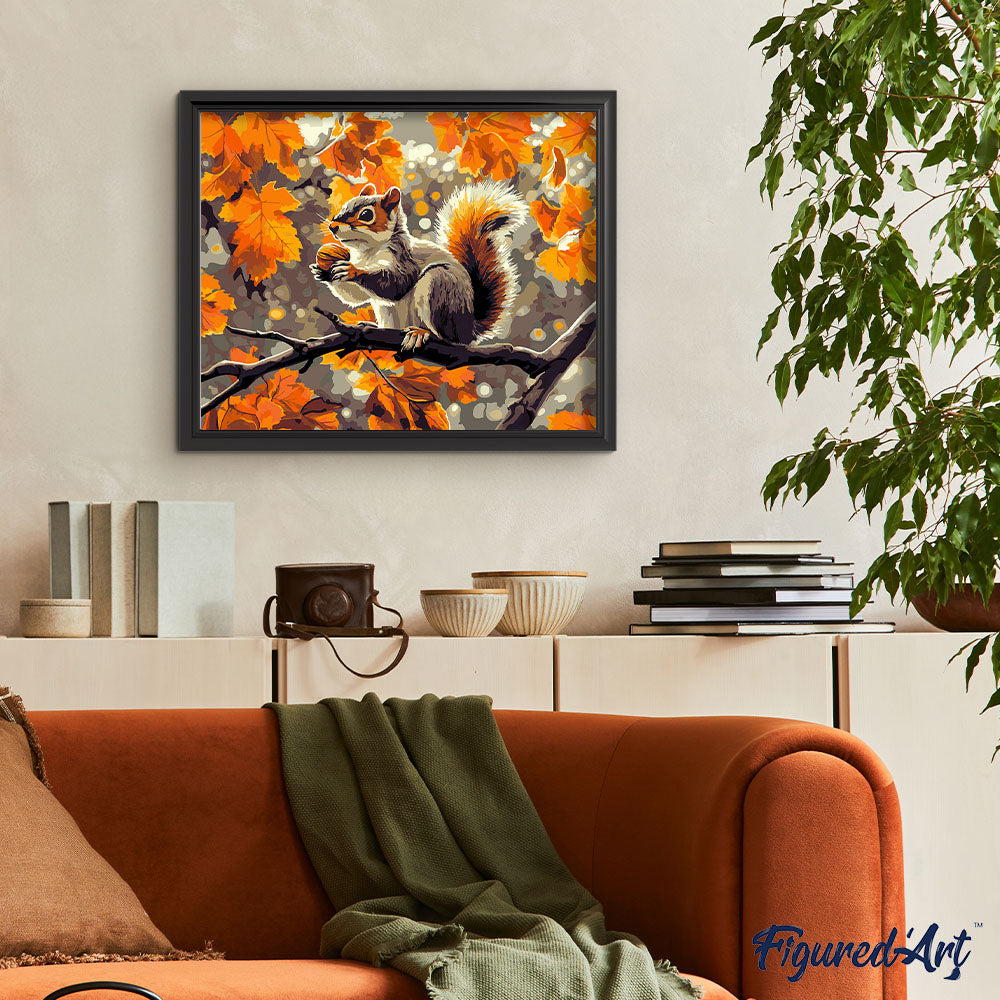 Malen nach Zahlen 40x50cm ohne Keilrahmen Figured’Art Eichhörnchen im Herbst - Kidis Art