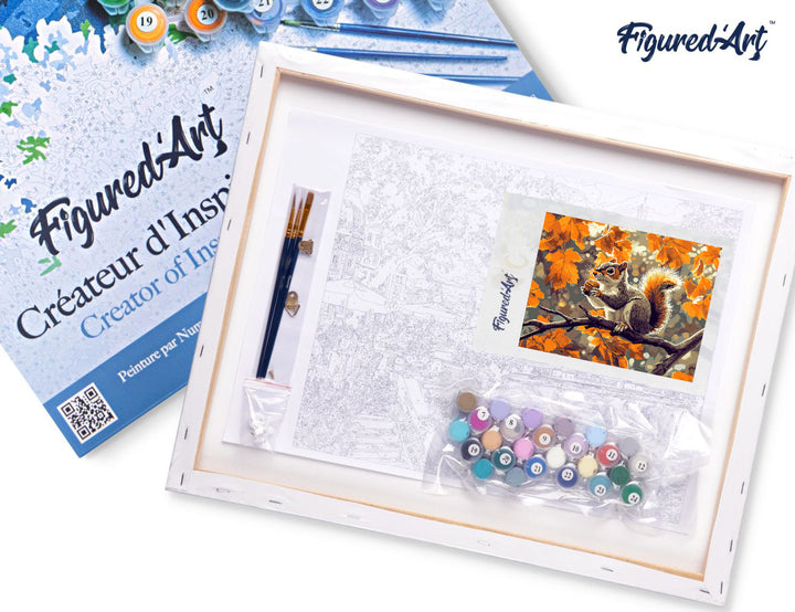 Malen nach Zahlen 40x50cm auf Keilrahmen gespannt Figured’Art Eichhörnchen im Herbst