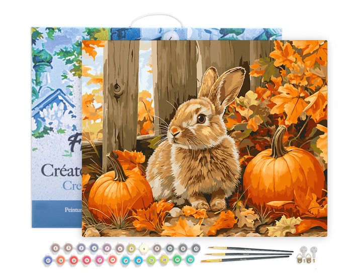 Malen nach Zahlen 40x50cm auf Keilrahmen gespannt Figured’Art Kaninchen und Kürbisse