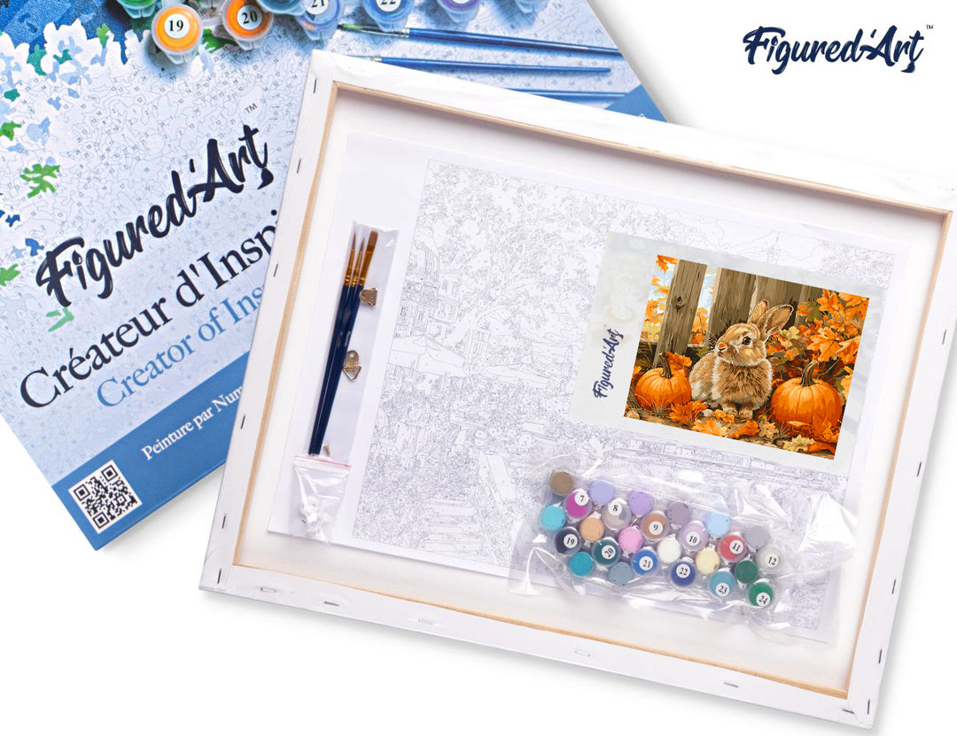 Malen nach Zahlen 40x50cm auf Keilrahmen gespannt Figured’Art Kaninchen und Kürbisse