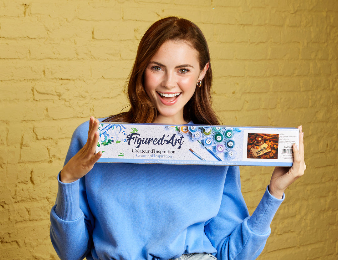 Malen nach Zahlen 40x50cm ohne Keilrahmen Figured’Art Tee und Buch im Herbst