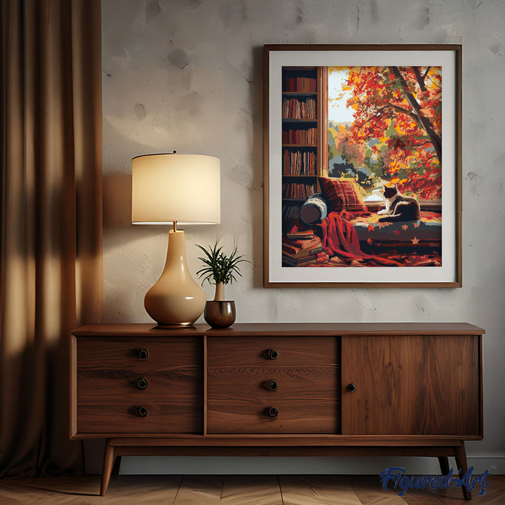 Malen nach Zahlen 40x50cm auf Keilrahmen gespannt Figured’Art Blick auf die Katze im Herbst