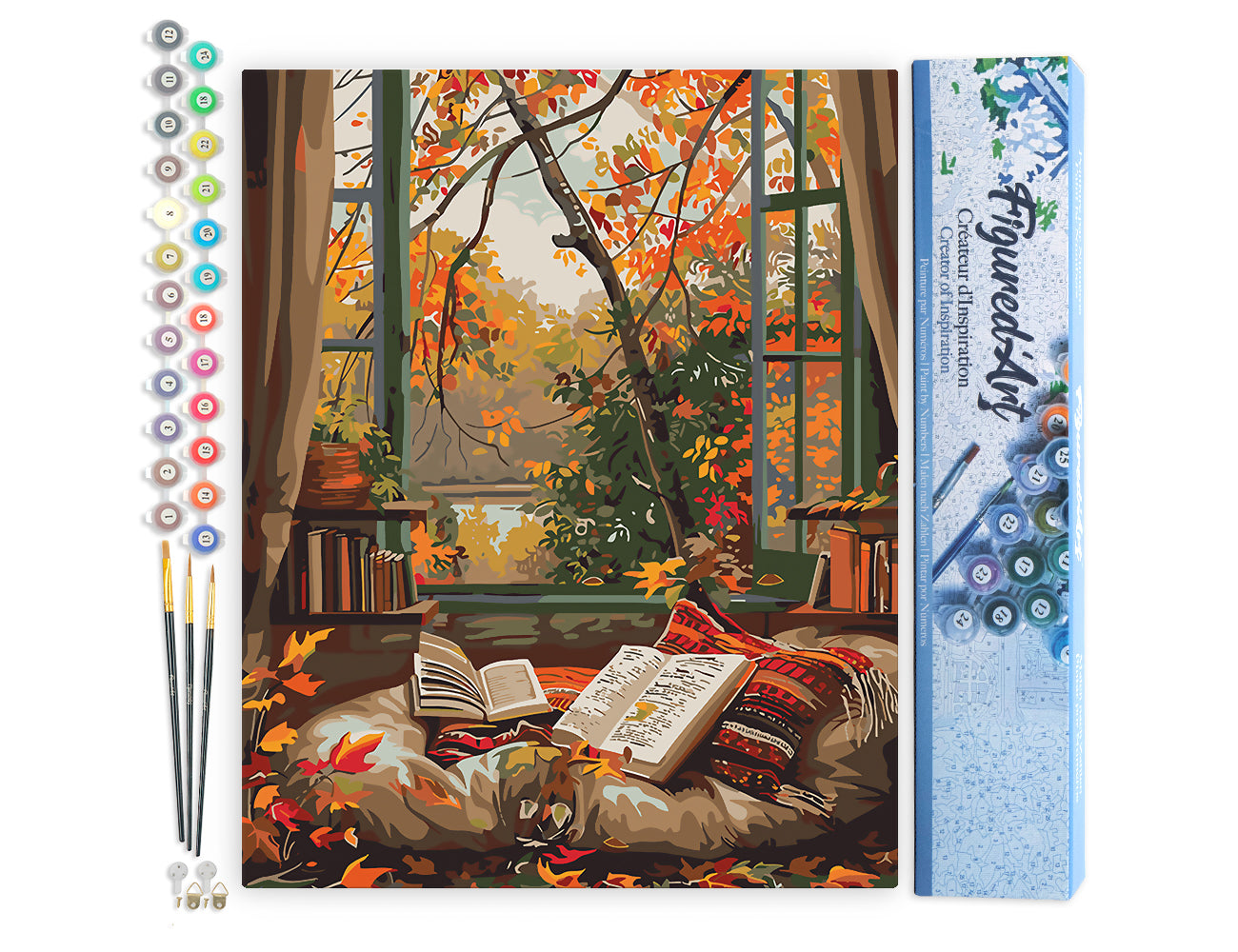 Malen nach Zahlen 40x50cm ohne Keilrahmen Figured’Art Gemütliches Lesen im Herbst - Kidis Art