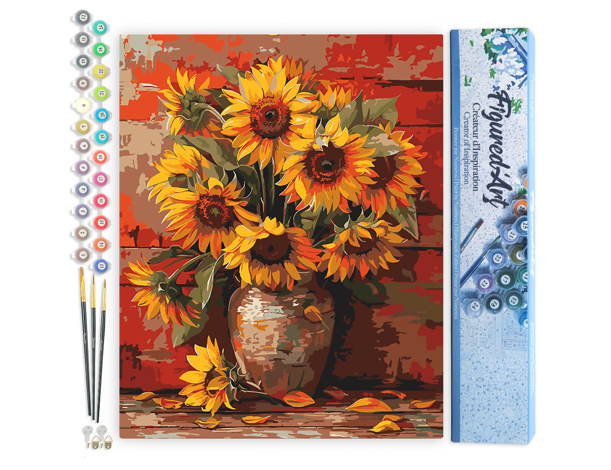 Malen nach Zahlen 40x50cm ohne Keilrahmen Figured’Art Herbstliche Sonnenblumenvase - Kidis Art