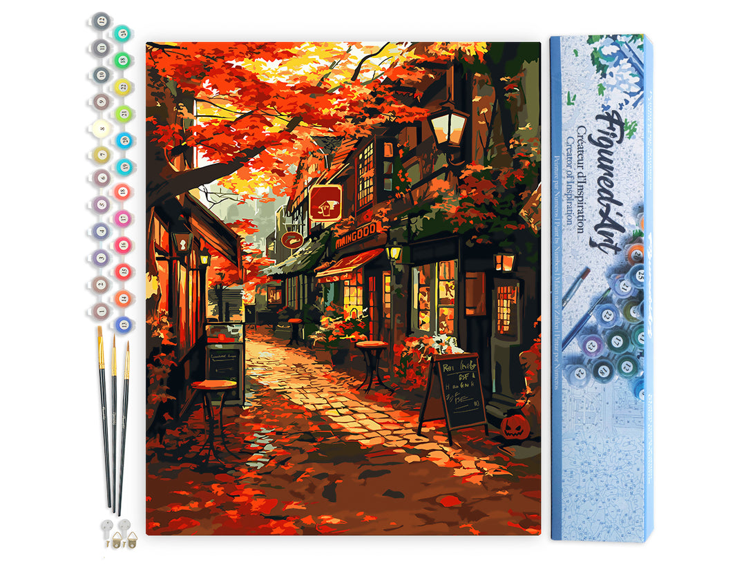 Malen nach Zahlen 40x50cm ohne Keilrahmen Figured’Art Kaffeestraße im Herbst