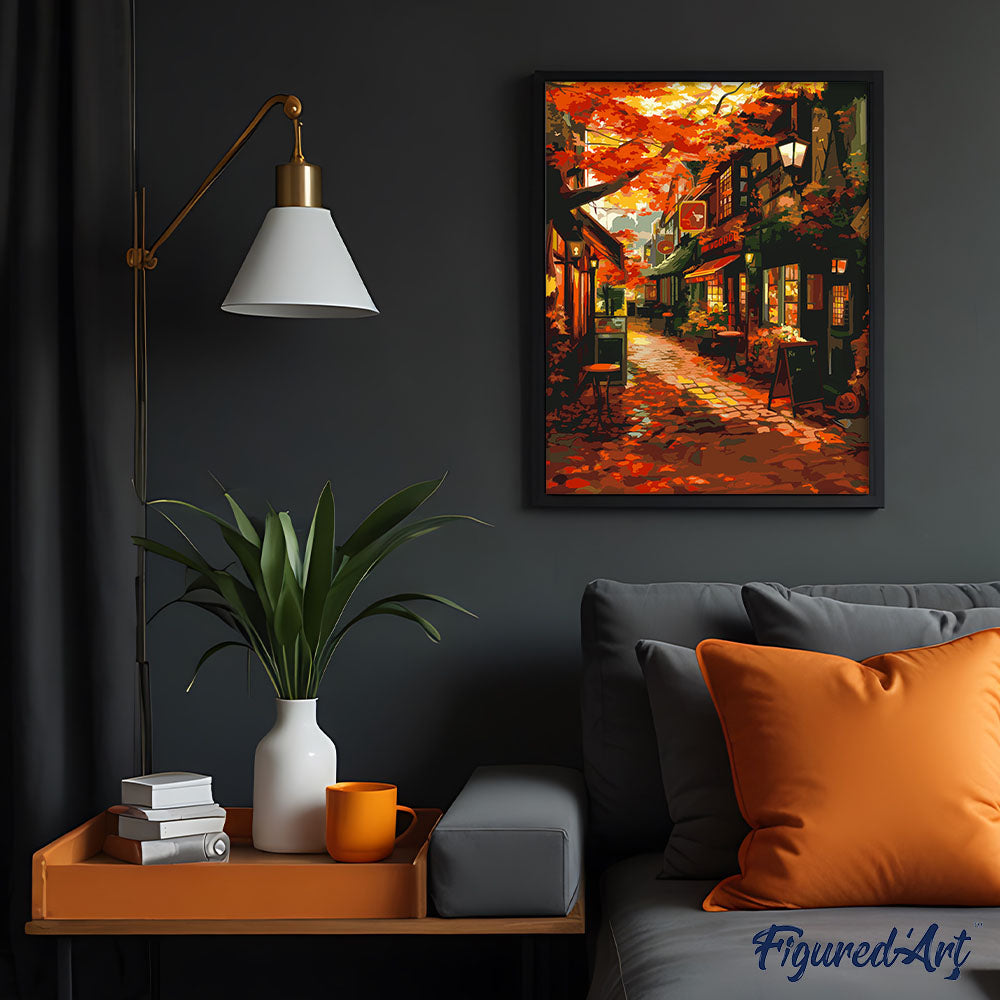 Malen nach Zahlen 40x50cm auf Keilrahmen gespannt Figured’Art Kaffeestraße im Herbst - Kidis Art