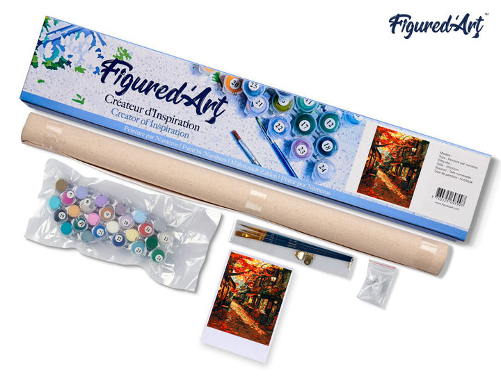 Malen nach Zahlen 40x50cm ohne Keilrahmen Figured’Art Kaffeestraße im Herbst