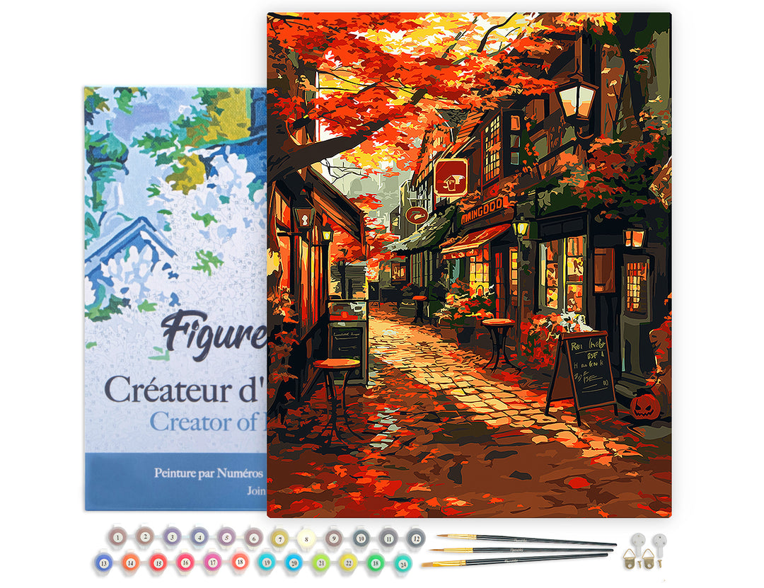 Malen nach Zahlen 40x50cm auf Keilrahmen gespannt Figured’Art Kaffeestraße im Herbst