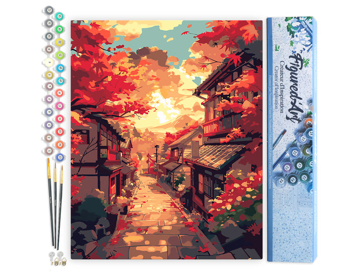 Malen nach Zahlen 40x50cm ohne Keilrahmen Figured’Art Herbststraße in Kyoto