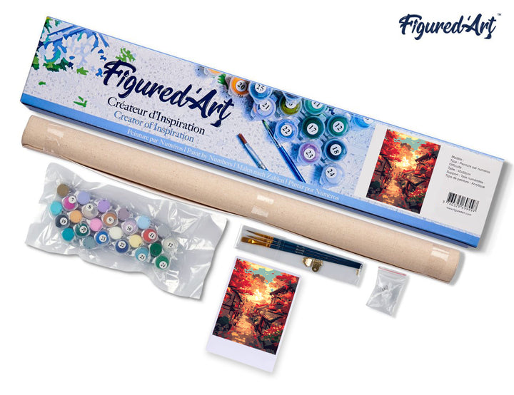 Malen nach Zahlen 40x50cm ohne Keilrahmen Figured’Art Herbststraße in Kyoto