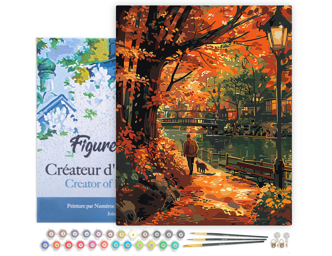 Malen nach Zahlen 40x50cm auf Keilrahmen gespannt Figured’Art Spaziergang mit dem Hund im Herbst - Kidis Art