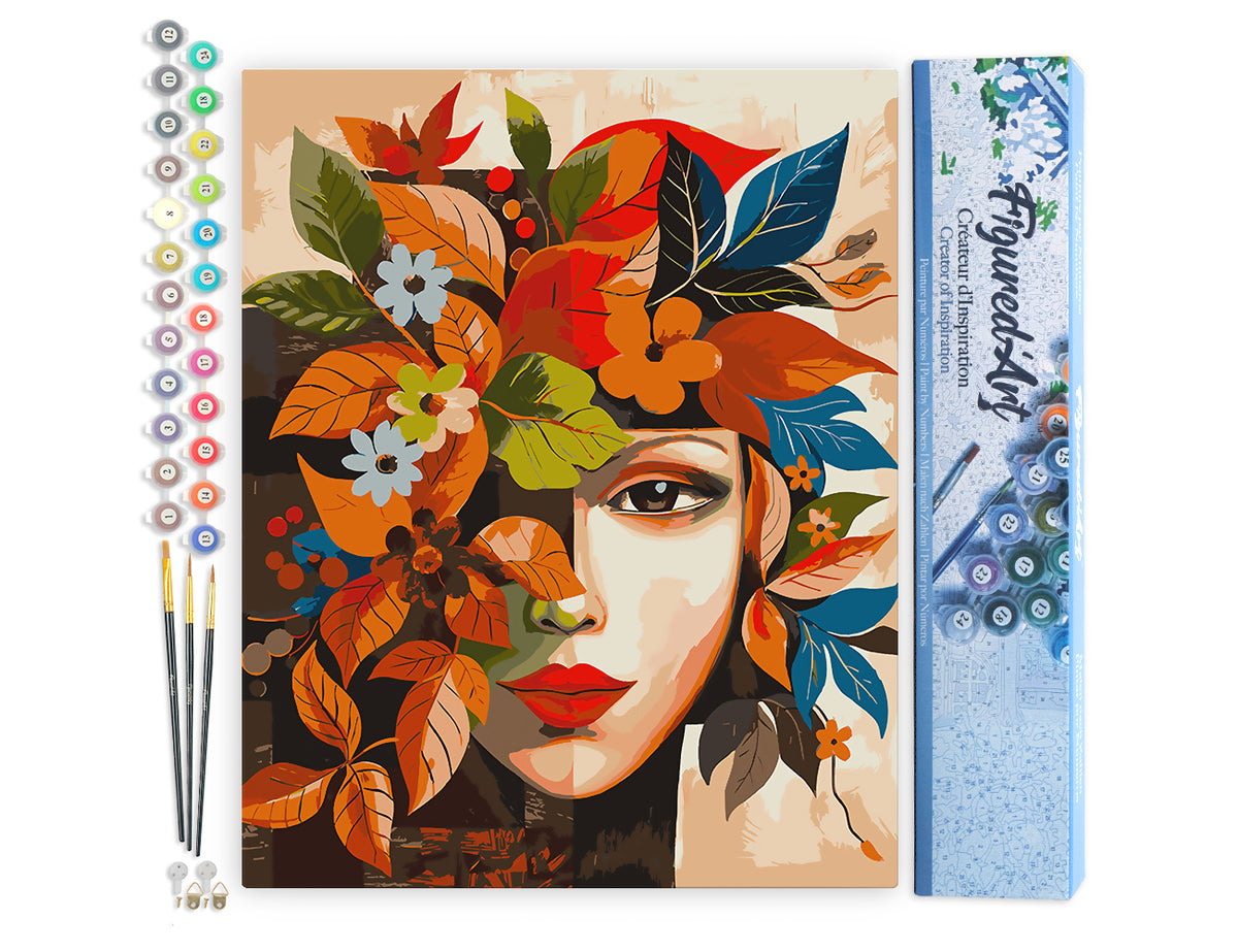 Malen nach Zahlen 40x50cm ohne Keilrahmen Figured’Art Von Picasso inspiriertes Herbstblumengesicht - Kidis Art
