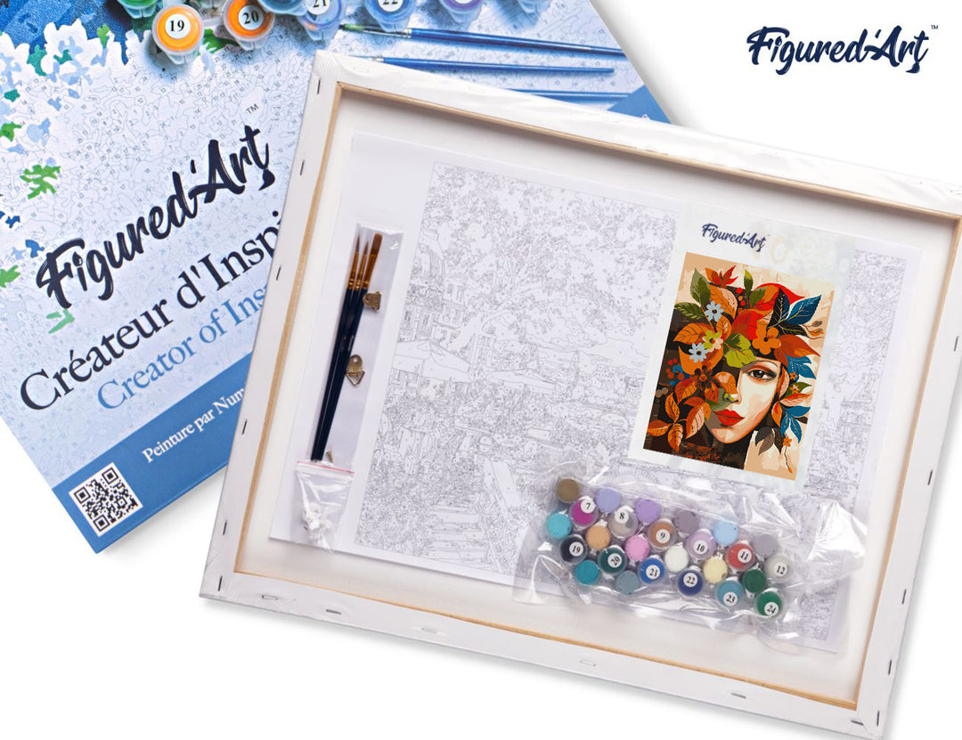 Malen nach Zahlen 40x50cm auf Keilrahmen gespannt Figured’Art Von Picasso inspiriertes Herbstblumengesicht