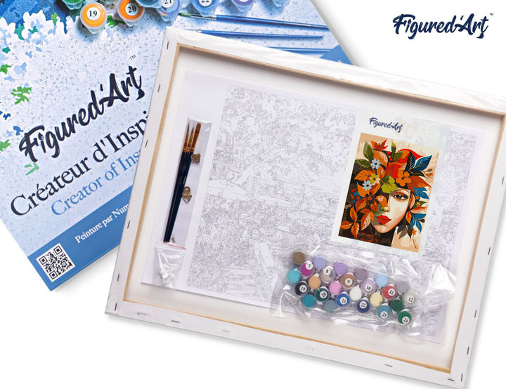 Malen nach Zahlen 40x50cm auf Keilrahmen gespannt Figured’Art Von Picasso inspiriertes Herbstblumengesicht