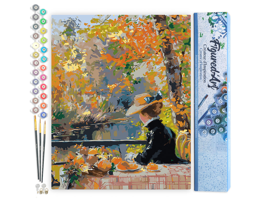 Malen nach Zahlen 40x50cm ohne Keilrahmen Figured’Art Von Renoir inspirierte Frau im Herbst