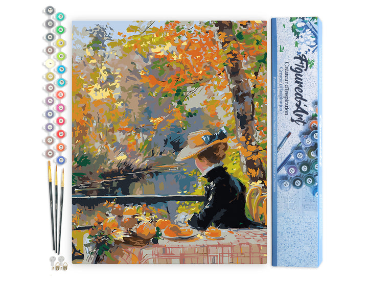 Malen nach Zahlen 40x50cm ohne Keilrahmen Figured’Art Von Renoir inspirierte Frau im Herbst