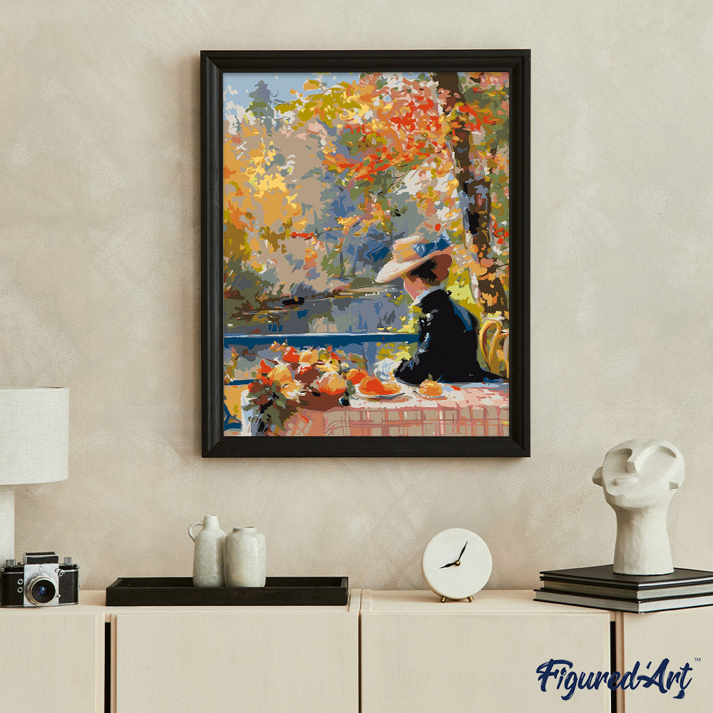 Malen nach Zahlen 40x50cm ohne Keilrahmen Figured’Art Von Renoir inspirierte Frau im Herbst