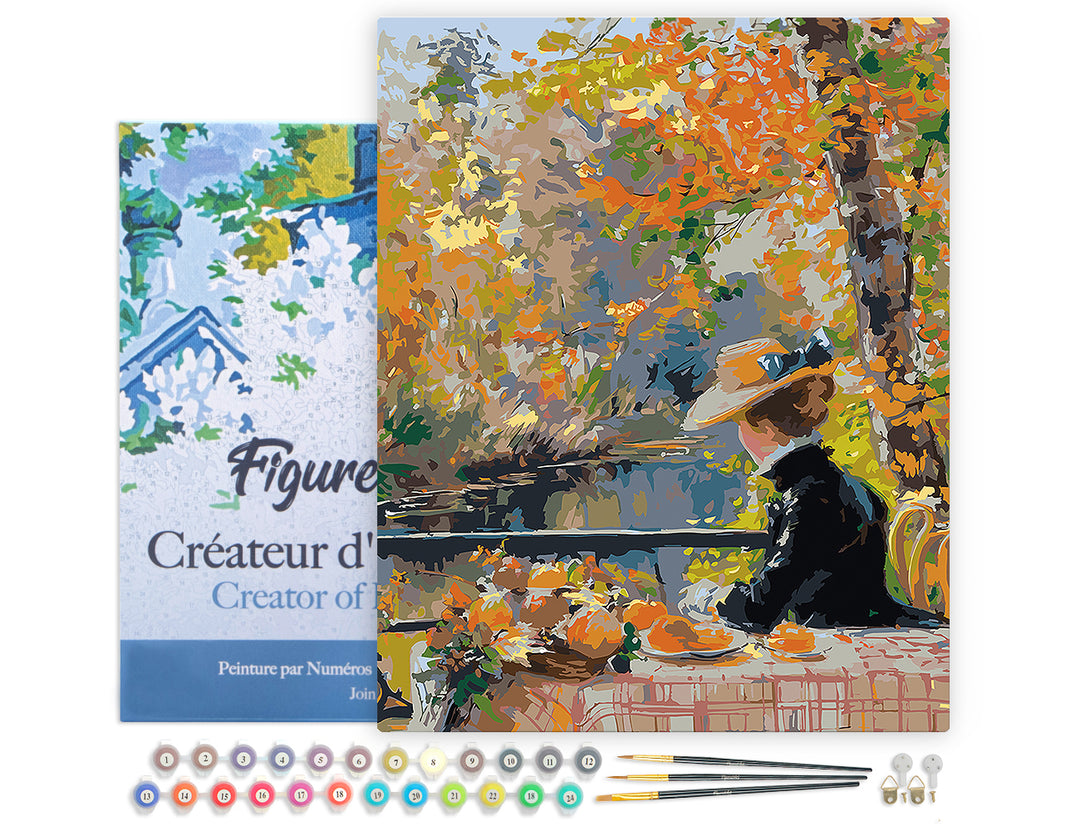 Malen nach Zahlen 40x50cm auf Keilrahmen gespannt Figured’Art Von Renoir inspirierte Frau im Herbst