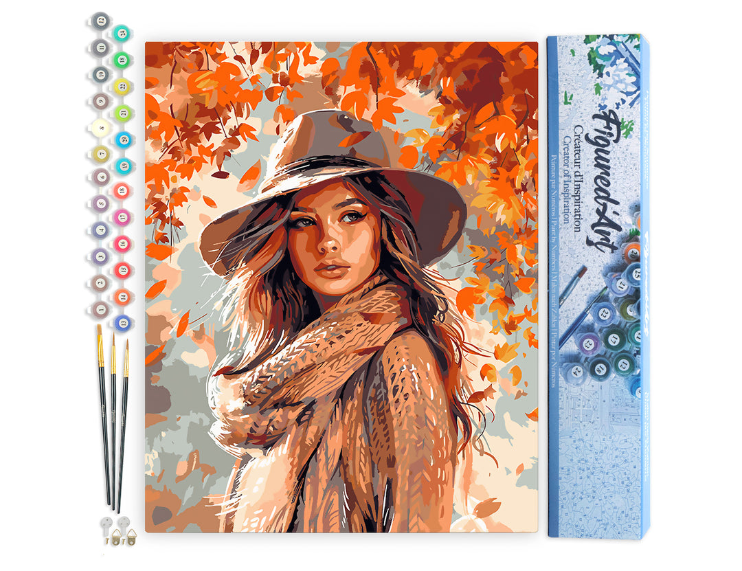 Malen nach Zahlen 40x50cm ohne Keilrahmen Figured’Art Frau im Herbstwind