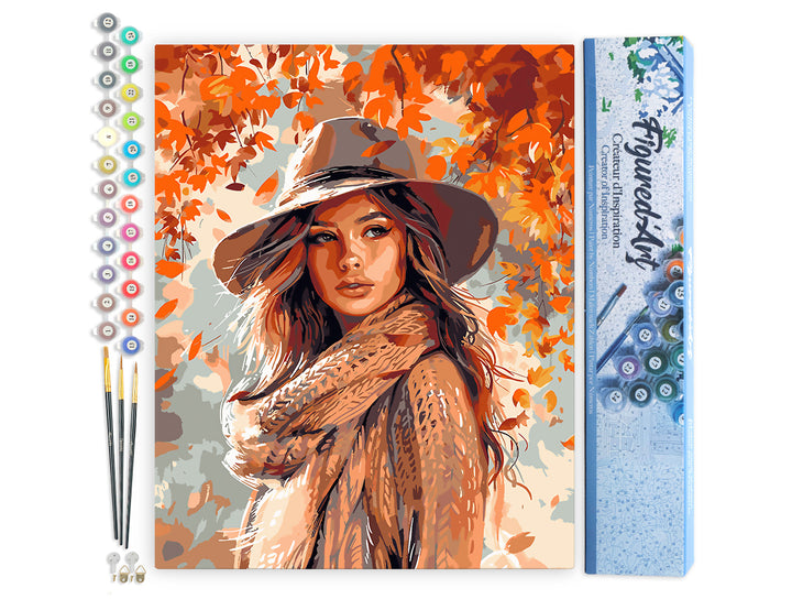 Malen nach Zahlen 40x50cm ohne Keilrahmen Figured’Art Frau im Herbstwind