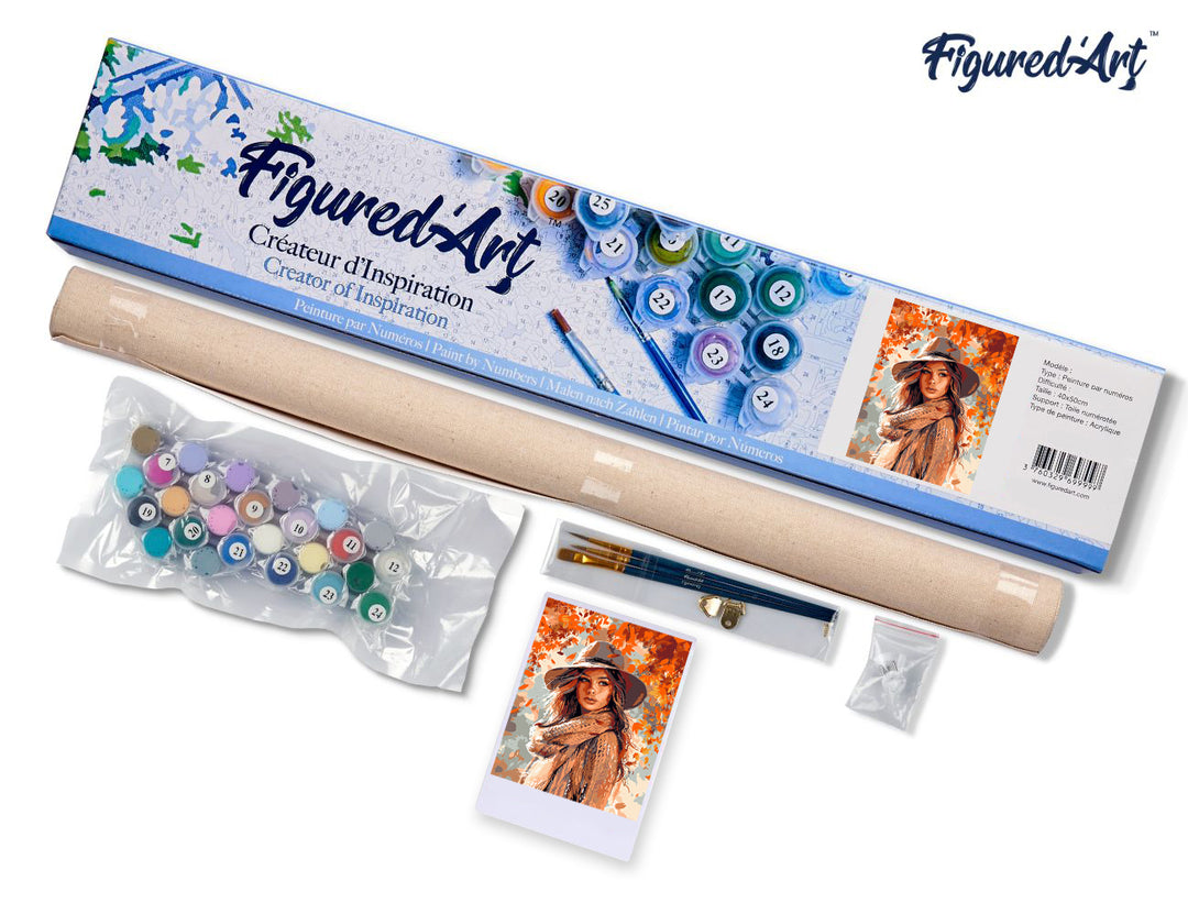 Malen nach Zahlen 40x50cm ohne Keilrahmen Figured’Art Frau im Herbstwind