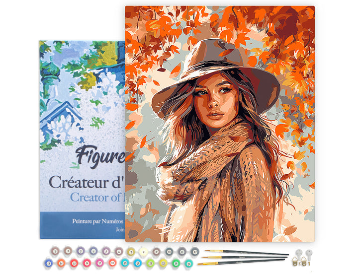 Malen nach Zahlen 40x50cm auf Keilrahmen gespannt Figured’Art Frau im Herbstwind