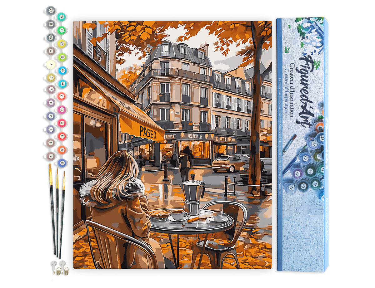 Malen nach Zahlen 40x50cm ohne Keilrahmen Figured’Art Kaffeepause im Herbst - Kidis Art