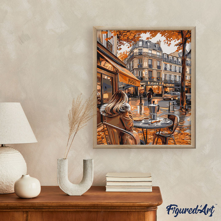 Malen nach Zahlen 40x50cm auf Keilrahmen gespannt Figured’Art Kaffeepause im Herbst