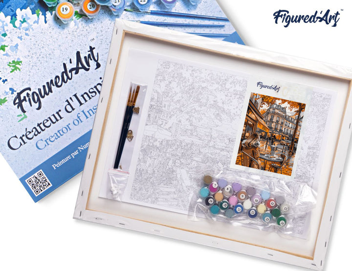 Malen nach Zahlen 40x50cm auf Keilrahmen gespannt Figured’Art Kaffeepause im Herbst