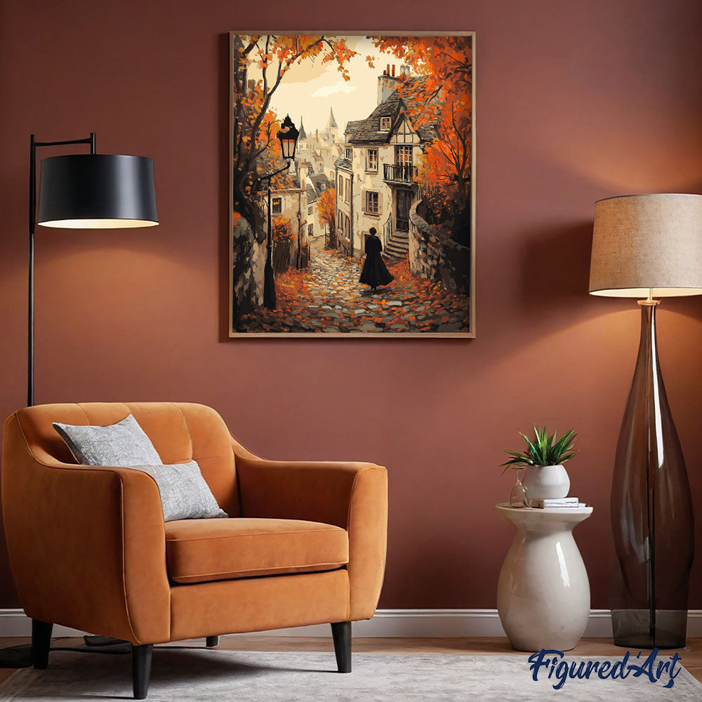 Malen nach Zahlen 40x50cm ohne Keilrahmen Figured’Art Herbstspaziergang und Altstadt