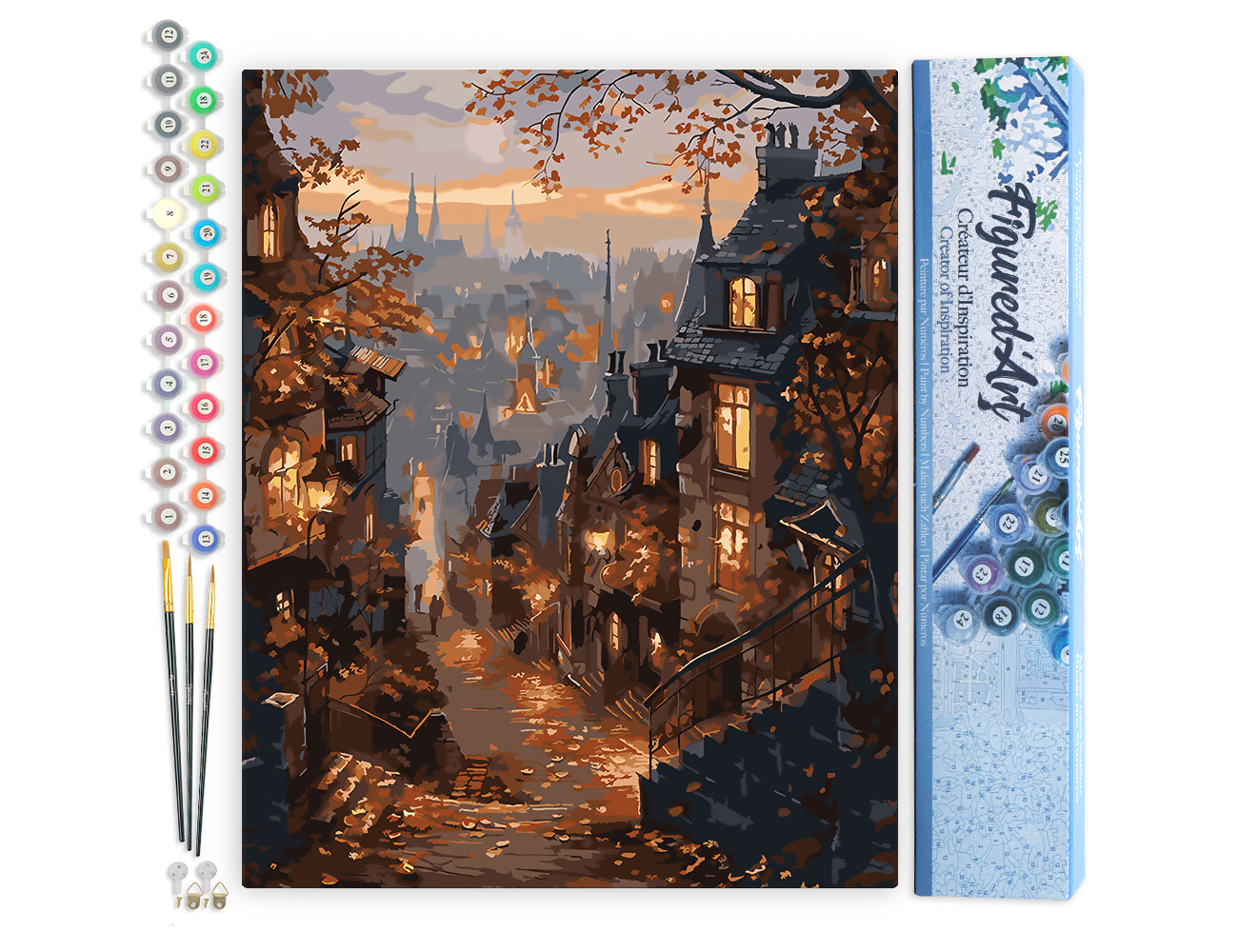 Malen nach Zahlen 40x50cm ohne Keilrahmen Figured’Art Herbststraße und Altstadt - Kidis Art