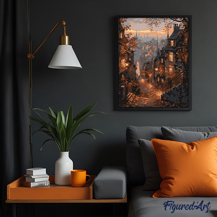 Malen nach Zahlen 40x50cm auf Keilrahmen gespannt Figured’Art Herbststraße und Altstadt