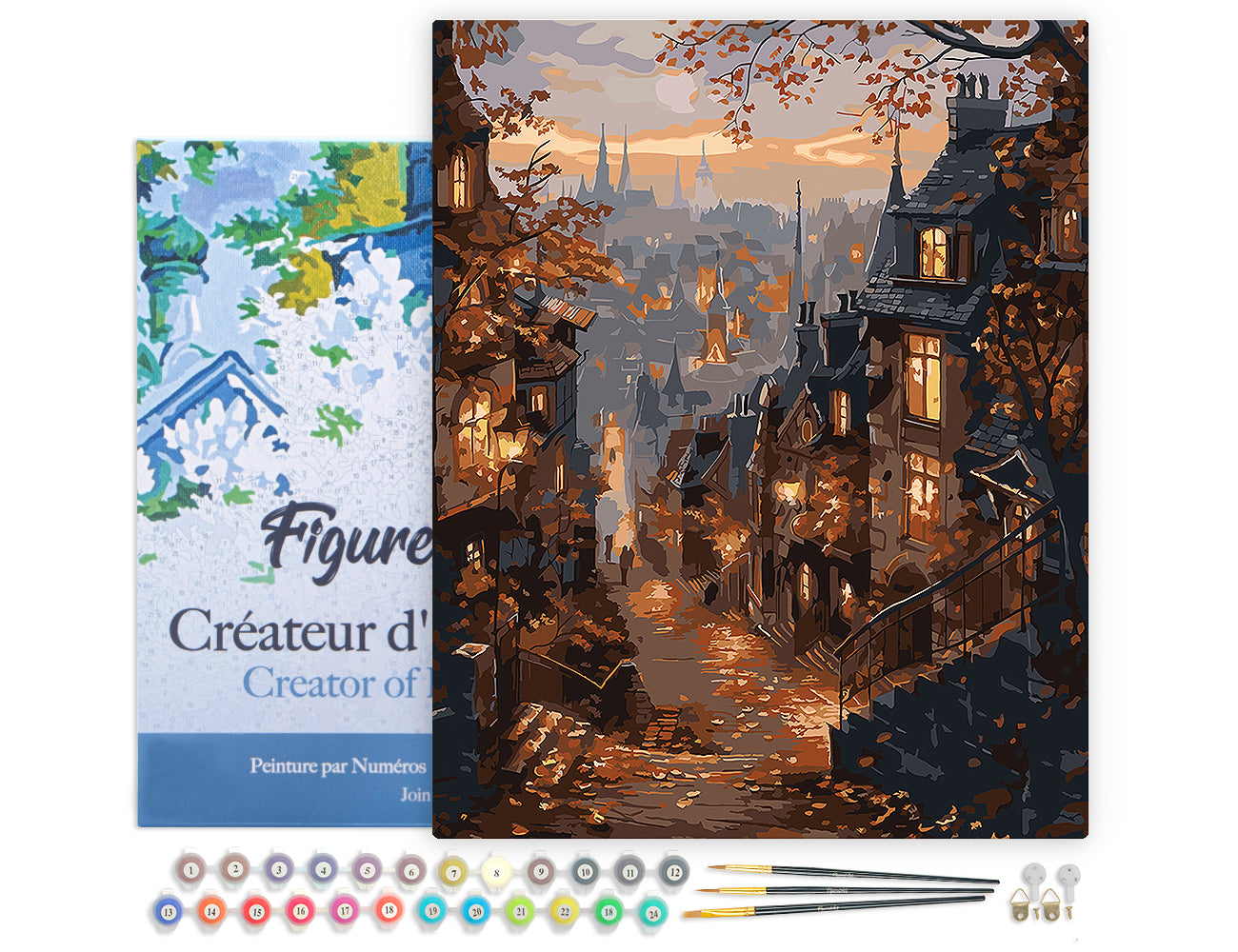 Malen nach Zahlen 40x50cm auf Keilrahmen gespannt Figured’Art Herbststraße und Altstadt - Kidis Art
