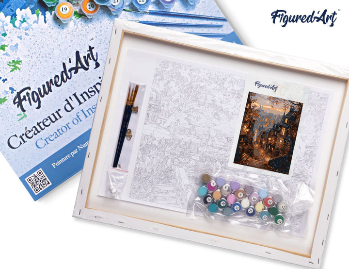 Malen nach Zahlen 40x50cm auf Keilrahmen gespannt Figured’Art Herbststraße und Altstadt