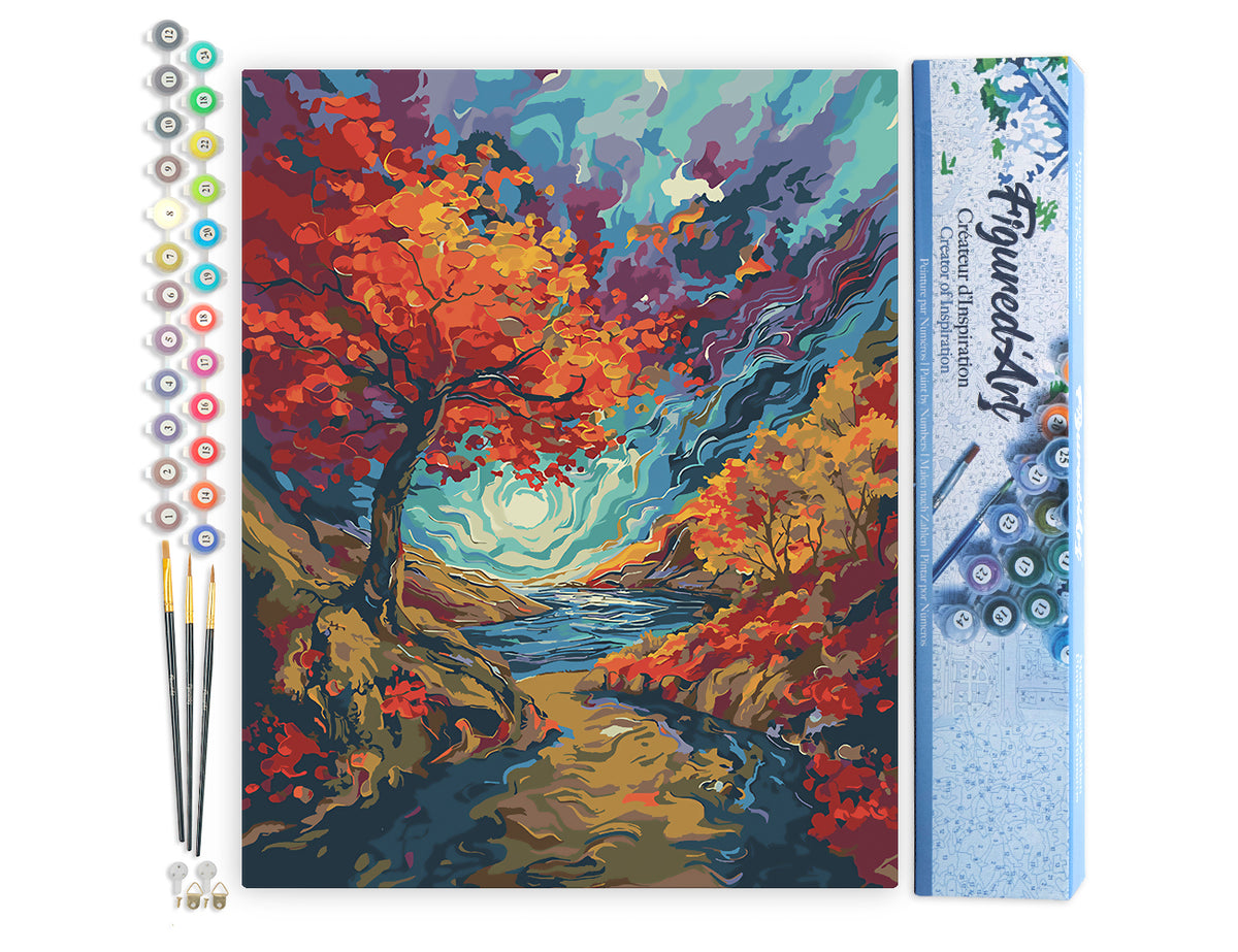 Malen nach Zahlen 40x50cm ohne Keilrahmen Figured’Art Surrealistischer Herbst, inspiriert von Van Gogh - Kidis Art