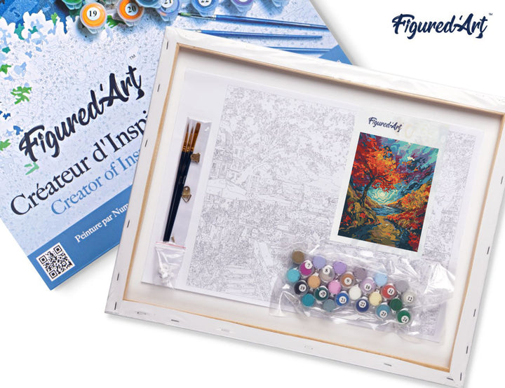 Malen nach Zahlen 40x50cm auf Keilrahmen gespannt Figured’Art Surrealistischer Herbst, inspiriert von Van Gogh